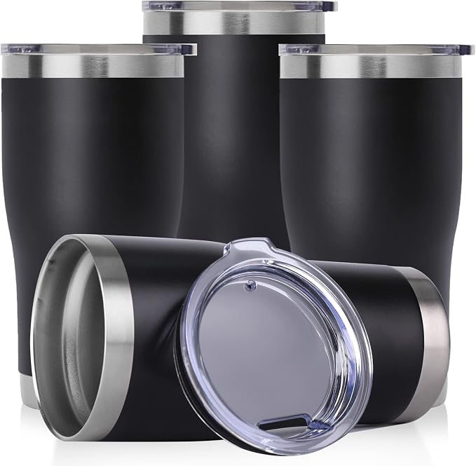 DOMICARE 20oz Tumbler with Lid Stainless Steel Tumblers Bulk, Double Wall Vacuum Insulated Coffee Travel Mug Powder Coated Tumbler, 4 Count (Pack of 1) Black by VisittheDOMICARE