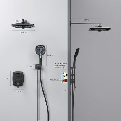 ELLO&ALLO Matte Black Bathroom Shower Faucet Set with Valve, Rainfall Shower Head with Handheld Combo - Image 5