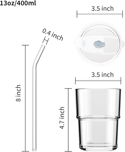 BLUEPOLAR 13oz/400ml Tumbler Water Glass, Cups with Straw and Lid Sealed Carry on for Coffee, Iced Tea, Thick Wall Insulated Glass Cup (white,2pack) - Image 3