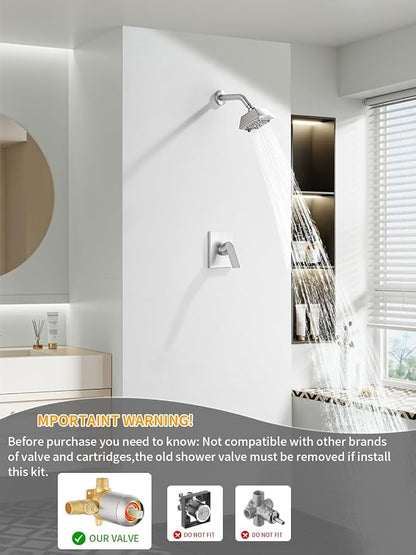 Brushed Nickel Shower Faucet Set 6 Setting Shower Head 5 Inch Shower Trim Kit Modern shower valve kit High Pressure Shower Fixtures Shower System - Image 2