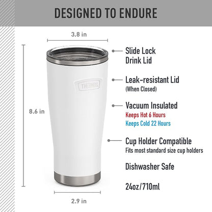 THERMOS ICON SERIES, Stainless Steel Cold Tumbler with Slide Lock, 24 Ounce, Snow - Image 7