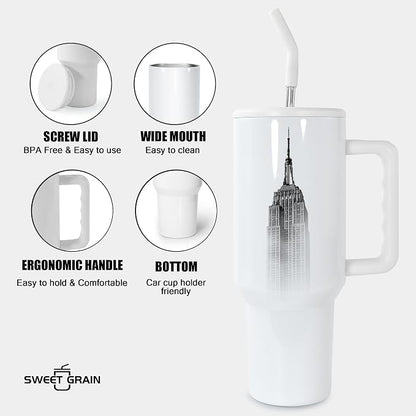 sweet grain 40 oz Sublimation Tumbler with Handle and Straw(20 Pack) Stainless Steel Double Wall Vacuum Insulated Travel Mug Cup Tumblers Bulk Sublimation Blank - White - Image 3