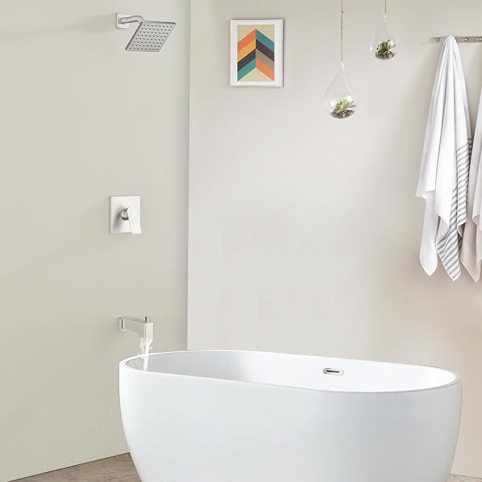 Shower Valve Trim Kit with Tub Spout Wall-Mounted Tub Shower Rough-In Mixer Valve Tub and Shower Trim Kit Bathroom Trim Kit Brushed Nickel - Image 8