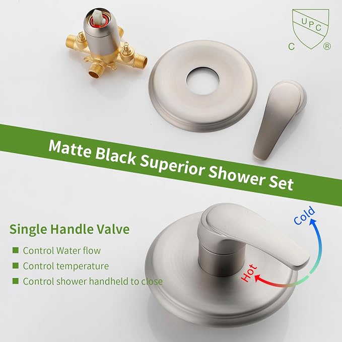 Tub Shower Faucet Set with 10 Spray Handheld Shower Brushed Nickel Shower Head and Handle Set Shower System with Tub Spout 4.7 Inch Shower Handheld Shower Fixtures Tub and Shower Trim Kit - Image 5