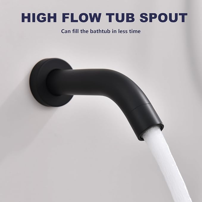 Shower System with Tub Spout, Black Bathtub Shower Faucet Set, 8" Rain Shower Head and Handheld Spray Combo, Round Shower Head and Handle Set with Tub Spout (Valve Included), Matte Black - Image 7