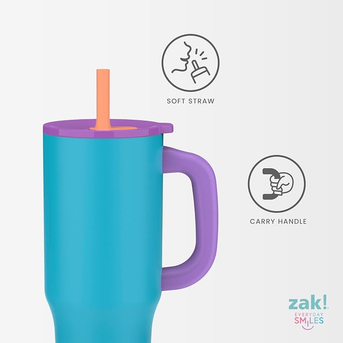 Zak Designs Disney Sutton Travel Tumbler for On the Go or At Home, 40oz Stainless Steel with Vacuum Insulation, Silicone Straw, Carry Handle, and 3D Artwork for Cold Drinks (Stitch) - Image 5