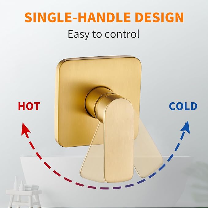 Brushed Gold Tub Shower Faucet Set Complete with 8-Inch Rainfall Shower Head and Tub Spout Included Shower Valve Tub Shower Trim Kit Matte Black - Image 5