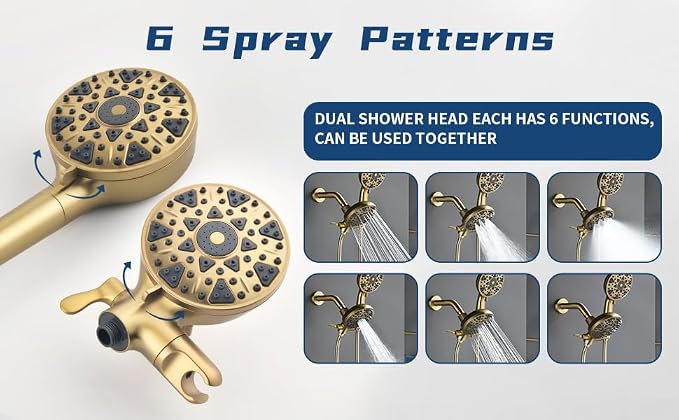 3 Handles Shower Faucet Set with Tub Spout Bathtub Shower Faucet Combo Set Shower System Complete Tub and Shower Trim Kit Brushed Gold Wall Mounted Shower Fixtures - Image 4