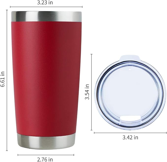 DOMICARE 20oz Stainless Steel Tumbler Bulk with Lid, Double Wall Vacuum Insulated Travel Mug, Powder Coated Coffee Cup, Powder Red, 4 Pack - Image 5