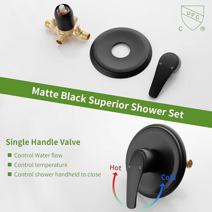 Tub Shower Faucet Set with 10 Spray Handheld Shower Matte Black Shower Head and Handle Set Shower System with Tub Spout 4.7 Inch Shower Handheld Shower Fixtures Tub and Shower Trim Kit - Image 5