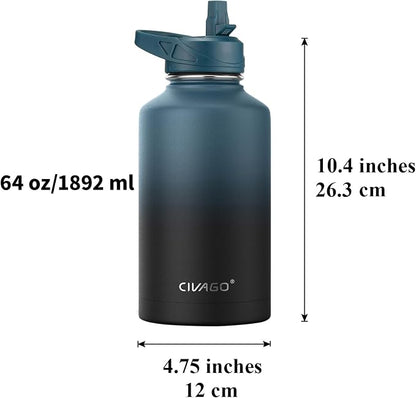 CIVAGO 64 oz Insulated Water Bottle With Straw, Half Gallon Stainless Steel Sports Water Flask Jug with 3 Lids (Straw, Spout and Handle Lid), Large Metal Thermal Cup Mug, Cream - Image 4