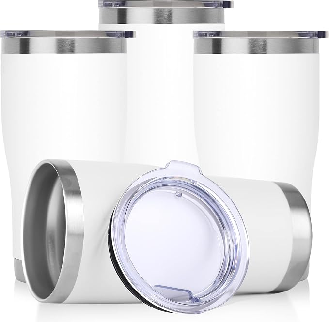DOMICARE 20oz Tumbler with Lid Stainless Steel Tumblers Bulk, Double Wall Vacuum Insulated Coffee Travel Mug Powder Coated Tumbler, 4 Count (Pack of 1) White by VisittheDOMICARE