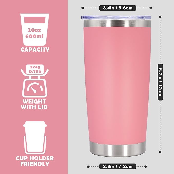 20oz Tumbler Bulk Stainless Steel Tumbler Cup with Lid Vacuum Insulated Double Wall Travel Mug, Durable Powder Coated Travel Coffee Tumbler Mug for Hot & Cold Drinks, Pink,8 Pack - Image 4