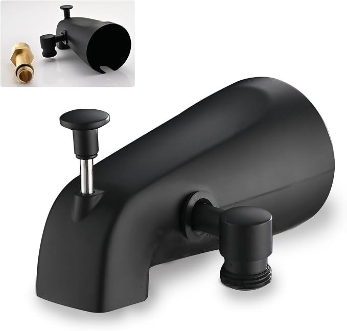 All Metal Tub Spout with Diverter Matte Black, Fits Threaded 1/2" or 3/4" IPS, Tub Faucet with Shower Diverter by YASINU