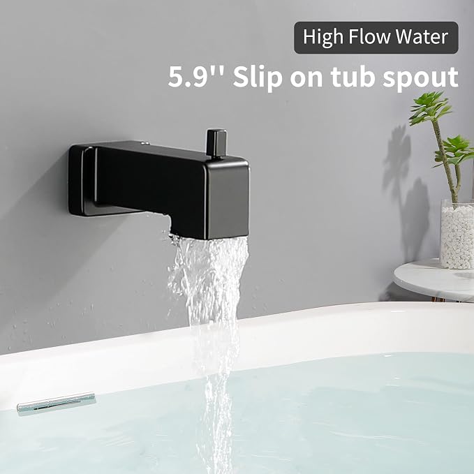 Shower Valve Trim Kit with Tub Spout Wall-Mounted Tub Shower Rough-In Mixer Valve Tub and Shower Trim Kit Bathroom Trim Kit Matte Black - Image 2
