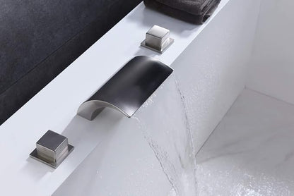 sumerain Roman Tub Faucets Brushed Nickel,Waterfall Spout for High Flow Rate,Include Valve and Trim Set - Image 5