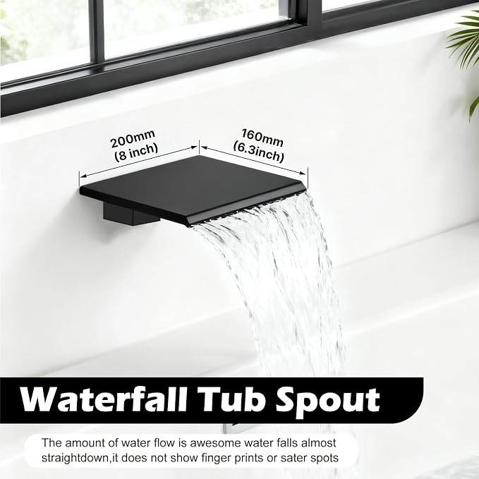 Midanya Shower System with Tub Spout,Bathtub Shower Faucet Set with Square Rainfall Head and Handheld Sprayer Wall Mount Tub Faucet Set with Valve and Trim Kit,10 Inch Matte Black - Image 3