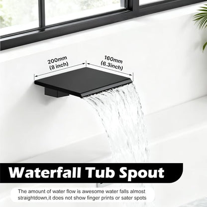 Midanya Shower System with Tub Spout,Bathtub Shower Faucet Set with Square Rainfall Head and Handheld Sprayer Wall Mount Tub Faucet Set with Valve and Trim Kit,10 Inch Matte Black - Image 3