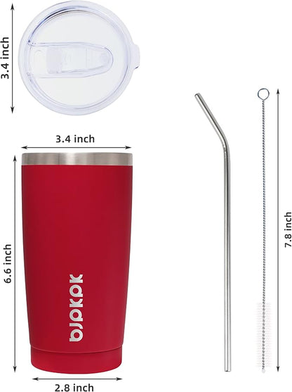 BJPKPK 20 oz Tumbler Stainless Steel Vacuum Insulated Tumblers Cup with Lid and Straw,Red - Image 3