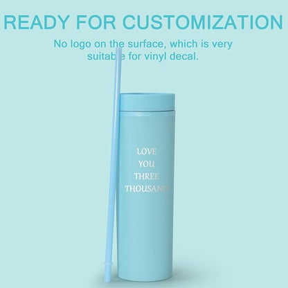 sweet grain Skinny Tumblers with Lids and Straws(6 Pack) - 16oz Matte Pastel Colored Skinny Acrylic Tumblers, Double Wall Plastic Tall Skinny Tumblers Bulk for Cold Hot Drinks - Sky Blue - Image 5