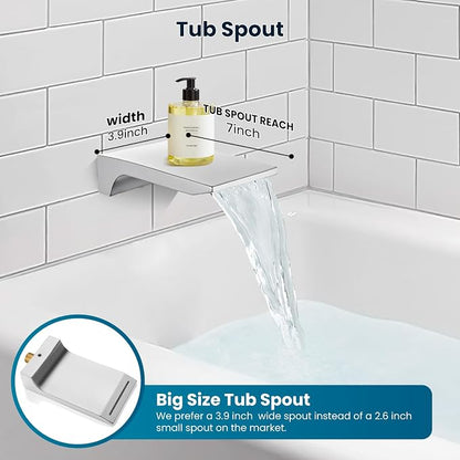 gotonovo Shower System with Tub Spout,Waterfall Tub Shower Faucet Set for Bathroom Head and Handle Set Wall Mounted 3 Function Rough-in Valve and Trim Included 10 inch Shower Head Polished Chrome - Image 5