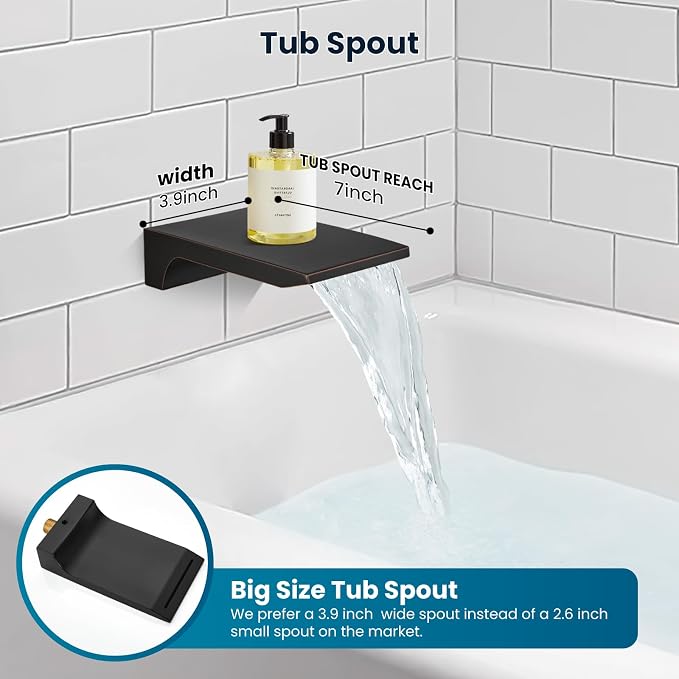 gotonovo Shower System with Tub Spout,Waterfall Tub Shower Faucet Set for Bathroom Head and Handle Set Wall Mounted 3 Function Rough-in Valve and Trim Included 12 inch Shower Head Oil Rubbed Bronze - Image 3