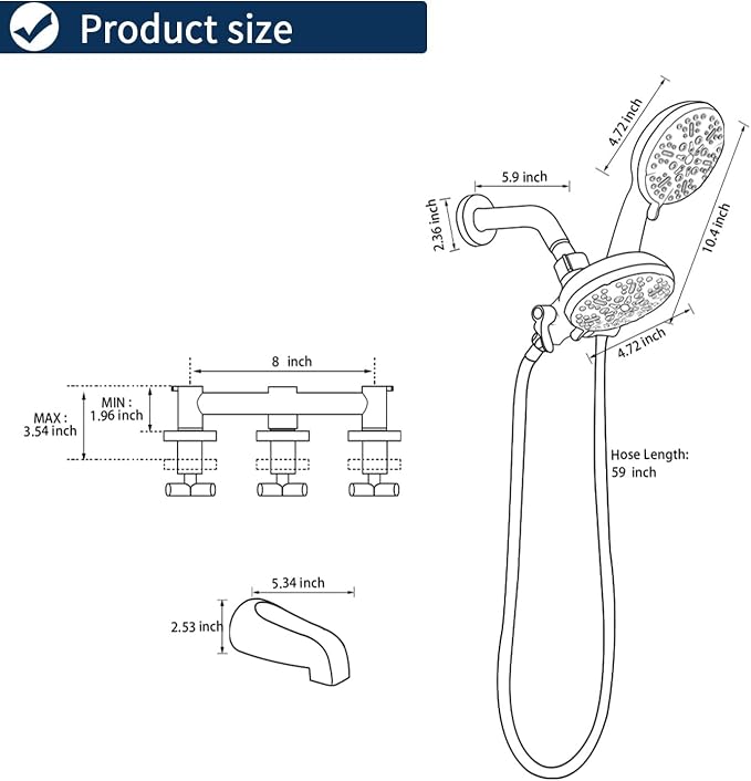 3 Handle Shower Faucet Set with Tub Spout Bathtub Shower Faucet Combo Set Shower System Complete Tub and Shower Trim Kit Chrome Polished Wall Mounted Shower Fixtures - Image 7