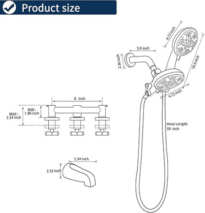 3 Handle Shower Faucet Set with Tub Spout Bathtub Shower Faucet Combo Set Shower System Complete Tub and Shower Trim Kit Chrome Polished Wall Mounted Shower Fixtures - Image 7