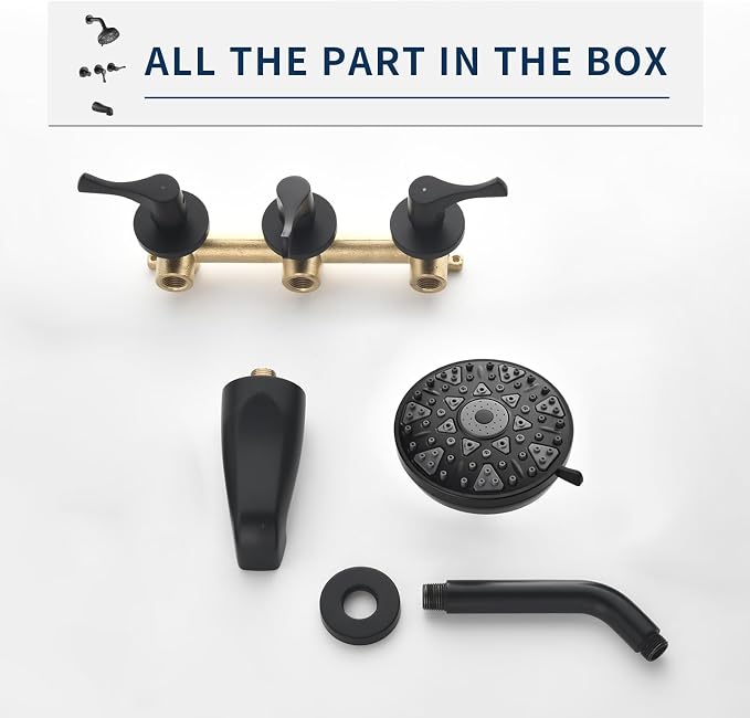 Matte Black 3 Handles Shower Faucet Set with Tub Spout Bathtub Shower Faucets Combo Set Shower System Complete Tub and Shower Trim Kit Shower Fixtures - Image 6