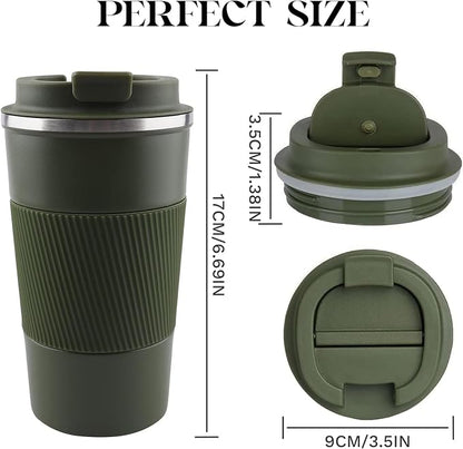 YINBAOGE Insulated Travel Coffee Mug, Spill & Leak Proof, Portable To Go Camping Stainless Steel Coffee Tumbler, Reusable Thermal Coffee Cup with Lid for Hot & Cold Drinks (Green, 17 OZ) - Image 2
