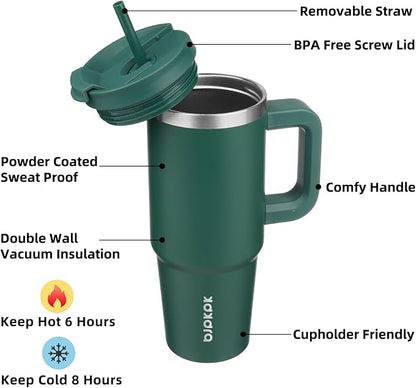 BJPKPK Insulated Tumblers With Handle And Straw 30 oz Stainless Steel Tumbler Cups With Lid,Army Green - Image 2