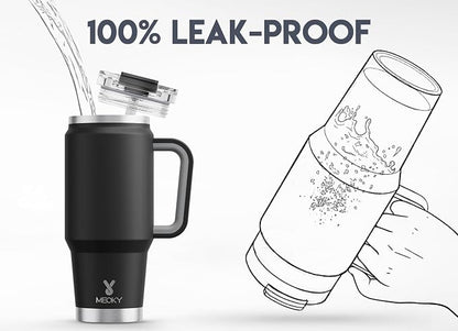 Meoky 32 oz Tumbler with Handle, Insulated Tumbler with Lid and Straw, Stainless Steel Travel Mug, Keeps Cold for 24 Hours, 100% Leak Proof, Fits in Car Cup Holder (Night) - Image 3