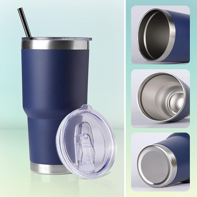 DOMICARE 30 oz Tumbler with Lid and Straw, Stainless Steel Tumblers Bulk, Insulated Vacuum Double Wall Travel Coffee Mug, Durable Powder Coated Tumbler Cups (Navy, 12) - Image 5