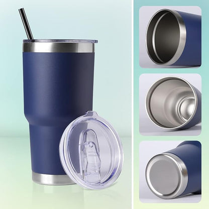 DOMICARE 30 oz Tumbler with Lid and Straw, Stainless Steel Tumblers Bulk, Insulated Vacuum Double Wall Travel Coffee Mug, Durable Powder Coated Tumbler Cups (Navy, 12) - Image 5