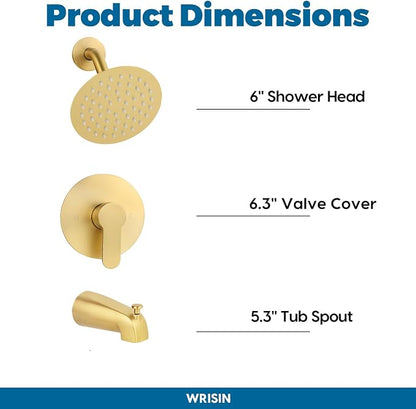 WRISIN Brushed Gold Shower Faucet Set with Valve, Gold Shower Head and Handle Set, Brushed Gold Shower Head - Image 5