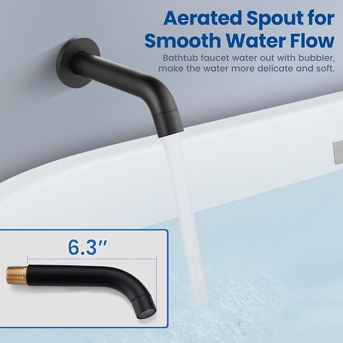 Airuida 3-Function Rain Shower System Set – Wall Mount Tub Shower Combo with Handheld Shower and Tub Spout,12 Inch Shower Head,Matte Black - Image 4
