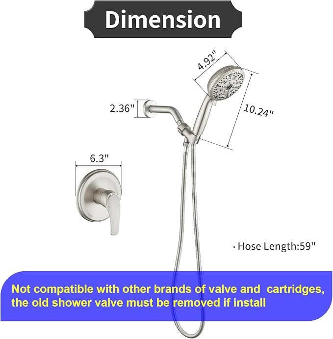Single-Handle Shower Faucet Set Shower Kit with Valve Shower Trim Kit with 10 Spray Handheld Shower Head System Shower Valve and Trim Kit Brushed Nickel Shower Fixtures - Image 2