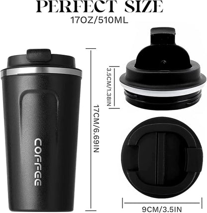 YINBAOGE Insulated Travel Coffee Mug, Spill & Leak Proof, Portable To Go Camping Stainless Steel Coffee Tumbler, Reusable Thermal Coffee Cup with Lid for Hot & Cold Drinks (2nd-Black, 17 OZ) - Image 4