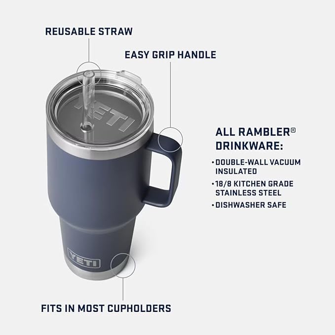 YETI Rambler 35 oz Tumbler with Handle and Straw Lid, Travel Mug Water Tumbler, Vacuum Insulated Cup with Handle, Stainless Steel, Beekeeper - Image 3