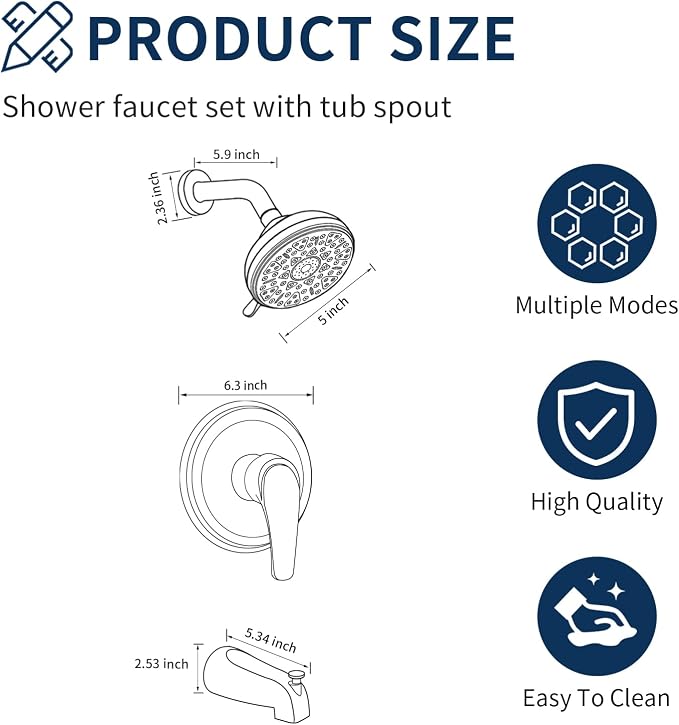 Tub Shower Faucet Combo Set Matte Black Bathtub Faucet Set Shower System with Tub Spout Shower Tub Kit Shower Valve and Trim Kit Shower Fixtures - Image 7