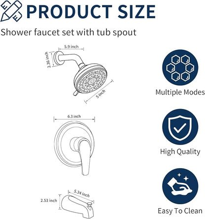 Tub Shower Faucet Combo Set Matte Black Bathtub Faucet Set Shower System with Tub Spout Shower Tub Kit Shower Valve and Trim Kit Shower Fixtures - Image 7