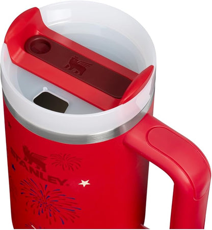 STANLEY Quencher H2.0 Flow State Tumbler, 30 oz, Chili Red Fireworks | Handle and Straw | 3-Position Lid | Cup Holder Compatible for Travel | Insulated Stainless Steel Cup | BPA-Free - Image 2