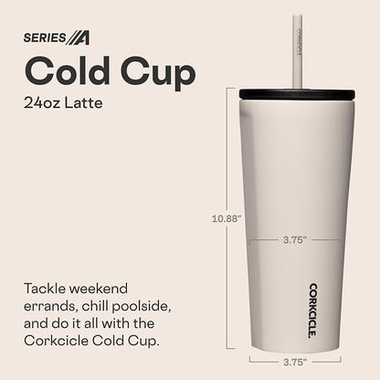 Corkcicle Cold Cup Insulated Tumbler with Straw - Keeps Drinks Cold for 12 Hours - Triple-Insulated Stainless Steel - Leak-Resistant Lid - Summer Drinkware Gift - 24 oz - Latte - Image 2