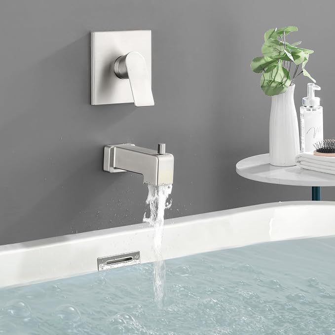 Shower Valve Trim Kit with Tub Spout Wall-Mounted Tub Shower Rough-In Mixer Valve Tub and Shower Trim Kit Bathroom Trim Kit Brushed Nickel - Image 7