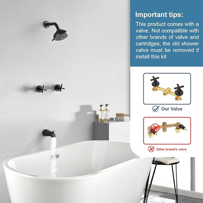 2 Handle Shower Faucet Set with Tub Spout Bathtub Shower Faucet Combo Set Shower System Complete Tub and Shower Trim Kit Matte Black Wall Mounted Shower Fixtures - Image 2