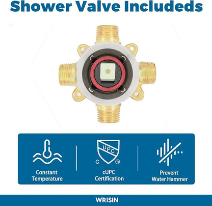 Tub Shower Faucet Set with Valve, WRISIN Shower Faucets Sets Complete Brushed Nickel with 6 Inch High-Pressure Rian Showerhead - Image 5