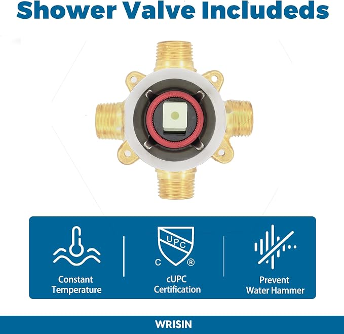 WRISIN Brushed Gold Shower Faucet Set with Valve, Gold Shower Head and Handle Set, Brushed Gold Shower Head - Image 4