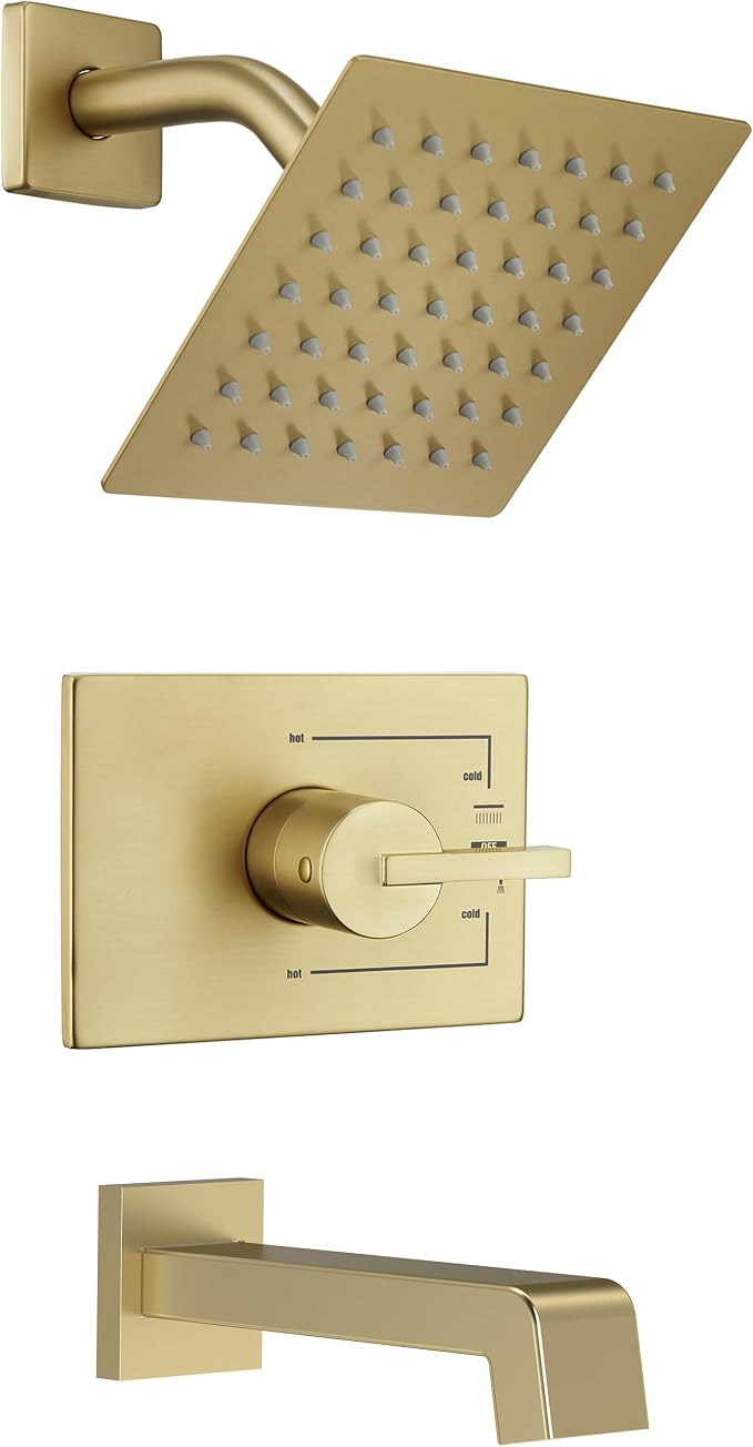 SOOOHOT Brushed Gold Shower Fixtues, Tub and Shower Faucet Set Combo with 6 Inch Gold Shower Head and Tub Spout, Gold Shower Head and Handle Set (Valve Included) by SOOOHOT