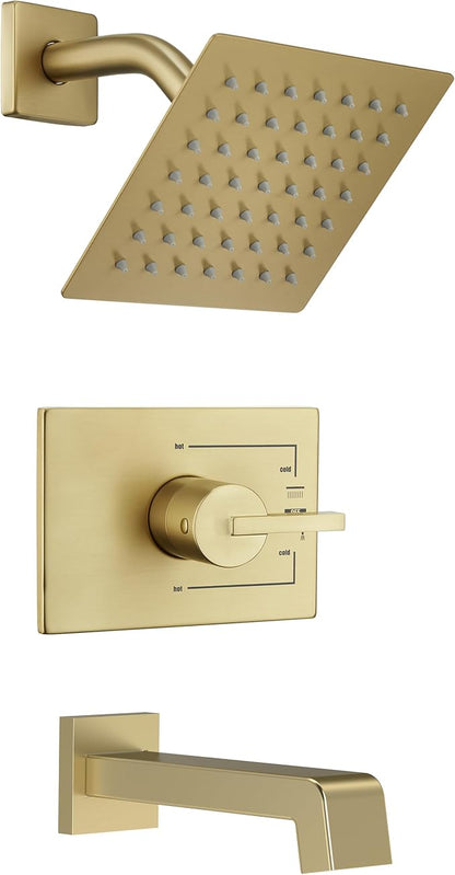 SOOOHOT Brushed Gold Shower Fixtues, Tub and Shower Faucet Set Combo with 6 Inch Gold Shower Head and Tub Spout, Gold Shower Head and Handle Set (Valve Included) by SOOOHOT