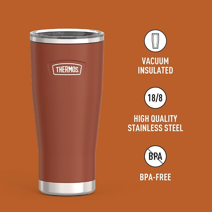 THERMOS ICON SERIES, Stainless Steel Cold Tumbler with Slide Lock, 24 Ounce, Saddle - Image 2